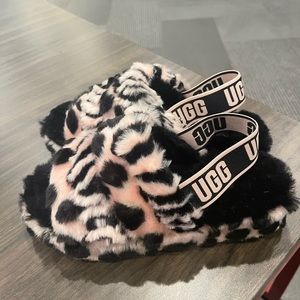 Pink and Black Fur UGG Sandals